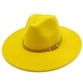 Sombrero fedora de lana amarillo brillante de ala ancha con banda y hebilla dorada - Talla única / Amarillo