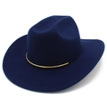 Cappello fedora vintage in feltro di lana blu navy con elegante fascia a fibbia dorata - Blu scuro
