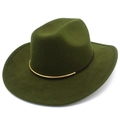Olive green wide brim felt fedora hat with gold metal buckle band in retro cowboy style - Army Green