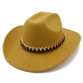 Ginger yellow wool felt cowboy hat with gold metal chain and black braided leather strap - Khaki