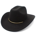 Close-up of black wool felt cowboy hat featuring elegant gold metal bar detailing - Black