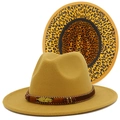 Detail of wool fedora hat featuring leopard print lining and beaded feather band - Khaki