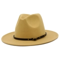 Chapeau fedora kaki classique avec ruban en cuir clouté et bord plat pour hommes et femmes - Chameau