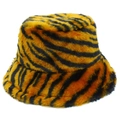Cappello bucket caldo in peluche con stampa tigrata da donna a righe arancioni e nere - Taglia unica / Stile Strisce Arancio Nero Motivo Tigrato