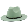 Chapeau fedora classique en laine vert menthe avec ceinture noire et boucle dorée unisexe - Vert menthe