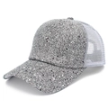Mode baseballpet met zilveren glitters en ademend wit mesh voor optimale zonbescherming - Eén maat / Zilver