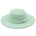 Eleganter minzgrüner Wollhut mit breiter Krempe und passender Satinschleife für Damen - Mintgrün