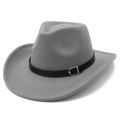 Cappello da cowboy classico in feltro grigio con fascia in pelle nera e fibbia argento - Grigio