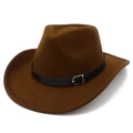 Cappello da cowboy western classico in feltro marrone con tesa larga e cintura in pelle - caffè