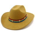 Mustard wool felt western cowboy hat featuring rainbow ribbon and gold cross studs - One Size / Khaki