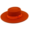 French style vintage orange wool felt wide brim fedora hat with elegant ribbon for women - Dark Orange