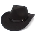 Dettaglio cappello cowboy nero in feltro con cinturino in pelle e fibbia in metallo - Nero