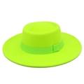 Detail of neon green wool felt boater hat with matching grosgrain ribbon trim - Neon Yellow