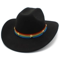 Black wool felt western cowboy hat featuring rainbow ribbon and gold cross studs - One Size / Black