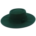 Detail view of smooth wool felt texture and matching ribbon on dark green bolero hat - Dark Green