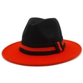 Classic two-tone wool felt fedora hat in black and red with a wide brim for autumn winter - Black Red