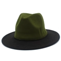 Dettaglio del cappello bicolore in lana con corona verde e tesa larga nera - Verde Militare Nero