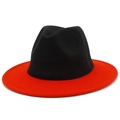 Cappello Fedora classico bicolore nero e rosso in feltro di lana con tesa larga per uomo e donna - Nero Rosso