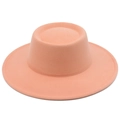 Chapeau canotier en laine feutrée orange corail à bord large et sommet plat pour femme - Taille unique / Rose chair