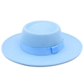 Close-up of light blue wool felt fedora showing fine texture and grosgrain ribbon detail - Light Blue