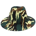 Detail showing the camouflage pattern texture on a flat brim fedora wool hat - One Size / Green Coffee Camouflage (Color 4)