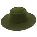 Détail d'un chapeau en laine vert foncé avec bord plat et texture de couronne vintage - Taille unique / Vert Militaire