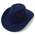 Close-up of dark blue felt cowboy hat showing fine stitching and wool texture - Dark Blue / Adult