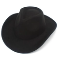 Close-up of black felt western cowboy hat showing premium wool texture and curved brim - Black / Adult