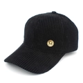 Dettaglio cappello da baseball in velluto a coste nero con emblema in metallo dorato M - Taglia unica / Nero