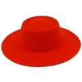 Nahaufnahme eines roten Wollfilzhutes mit flacher Krone und breiter Krempe im Retro-Stil - Einheitsgröße / Rot