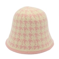 Elegante cappello a secchiello in maglia pied de poule rosa e bianco con cupola tonda - Taglia unica / Rosa