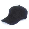 Close-up of black fleece texture on a warm winter baseball cap with soft lamb wool finish - One Size / Black