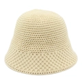 Sombrero de pescador de punto crema para mujer con diseño de ganchillo vintage y copa redonda - Talla única / Beige