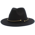Detailed close-up of a black wool fedora featuring a gold metal buckle and bead trim - One Size / Black