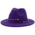 Detail of dark purple wool fedora hat with gold metal band and ball accents - One Size / Purple