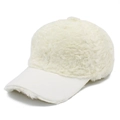 Detail shot of the plush faux shearling texture and soft curved brim of the baseball cap - One Size / White