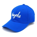Detail der königsblauen Baseballkappe mit weißer Angels-Stickerei und Baumwoll-Leinwand - Einheitsgröße / Blau
