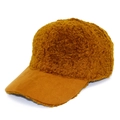 Caramel brown plush sherpa and suede baseball cap for winter shown from a side angle - One Size / Caramel color