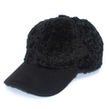 Winter plush baseball cap in black with fuzzy teddy fleece and adjustable buckle strap - One Size / Black