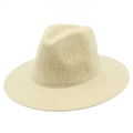 Close-up of fine chenille knit texture on a cream foldable fedora hat with a flat brim - One Size / Beige