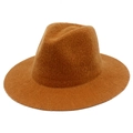 Knit chenille fedora hat in ginger brown with a classic wide brim and textured finish - One Size / Caramel color