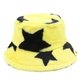 Sombrero de pescador de piel sintética amarilla con estampado de estrellas negras - Talla única / Amarillo