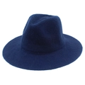 Detail showing the textured navy blue chenille knit fabric of the foldable fedora hat - One Size / Dark Blue