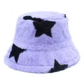 Sombrero bucket de piel sintética violeta claro con patrones de estrellas negras de invierno - Talla única / Morado