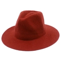 Knitted brick red fedora hat for women with wide brim and soft chenille texture - One Size / Burgundy
