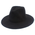 Close-up of black knitted chenille fedora hat with a wide brim and soft warm texture - One Size / Black