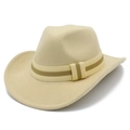 Classic beige wool felt western cowboy hat with striped band on a clean white background - Beige