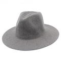Macro detail of the grey knitted fedora hat showing premium chenille fabric texture - One Size / Gray