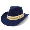 Classic dark blue wool cowboy hat with stylish woven band on a clean white background - Dark Blue