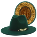 Detail of dark green fedora with leopard print lining and gold buckle trim - Dark Green
